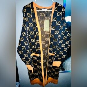 Chic GG Black and Gold Patterned Cardigan